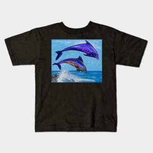 Cute dolphins diving into the ocean Kids T-Shirt